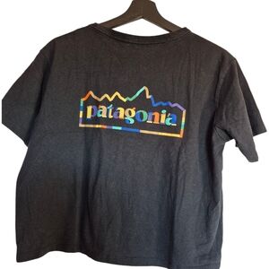 Patagonia Women Rainbow Logo Black Cropped Tee